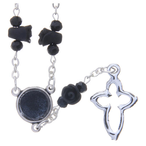 Medjugorje Rosary necklace, black with ceramic roses and grains in crystal 2