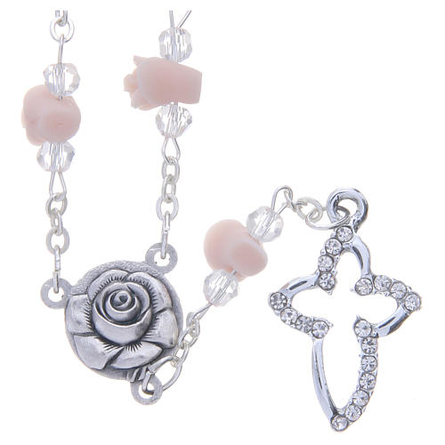 Medjugorje Rosary necklace with ceramic roses and grains in real crystal 1