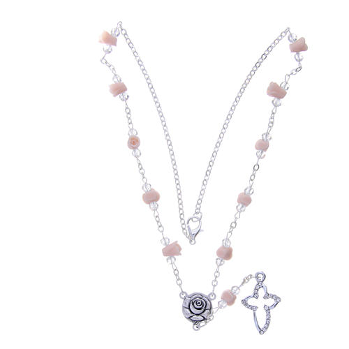 Medjugorje Rosary necklace with ceramic roses and grains in real crystal 3