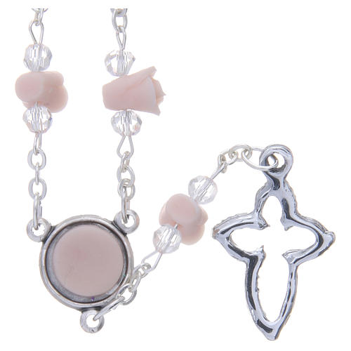 Collar rosario Medjugorje cuentas cristal rosas cerámica 2