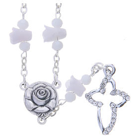 Collar rosario Medjugorje blanco rosas y cuentas cristal