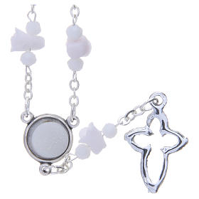 Medjugorje Rosary necklace, white with ceramic roses and grains in crystal