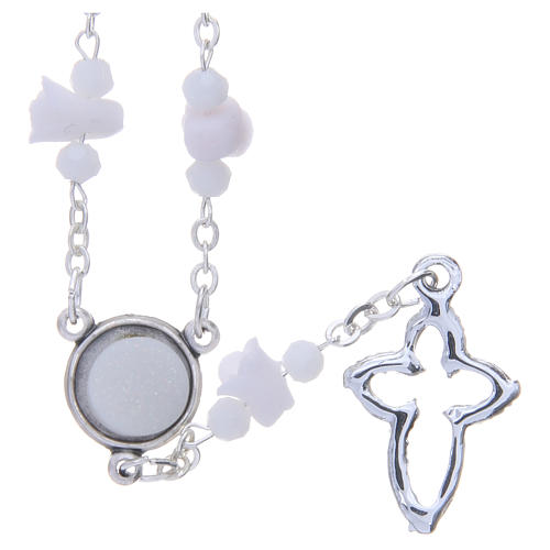 Medjugorje Rosary necklace, white with ceramic roses and grains in crystal 2
