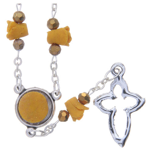 Medjugorje Rosary necklace, amber with ceramic roses and grains in crystal 2