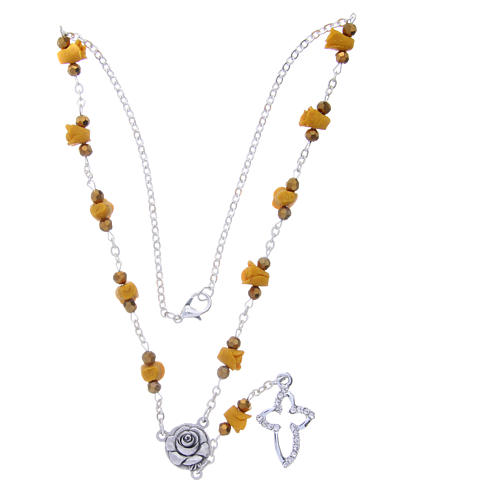 Medjugorje Rosary necklace, amber with ceramic roses and grains in crystal 3