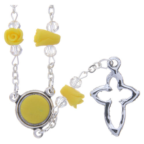Medjugorje Rosary necklace, yellow with ceramic roses, crosses and grains in crystal 2