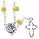 Medjugorje Rosary necklace, yellow with ceramic roses, crosses and grains in crystal s1