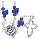 Medjugorje Rosary necklace, blue with ceramic roses, crosses and grains in crystal s1