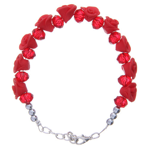 Medjugorje rosary bracelet, single decade with red grains 1