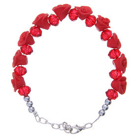 Bracciale Medjugorje rose rosse ceramica grani cristallo