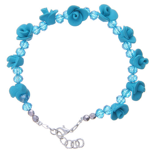 Bracelet Medjugorje turquoise avec roses céramique 1