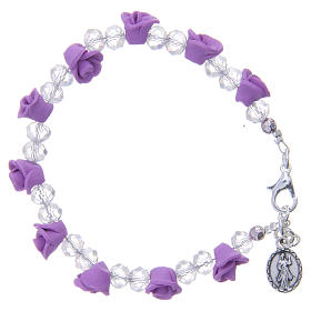 Medjugorje rosary bracelet, single decade with crystal grains