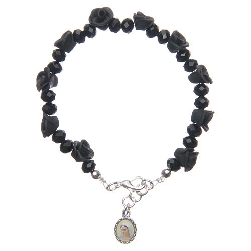 Medjugorje rosary bracelet, black colour with crystal beads and ceramic roses 3