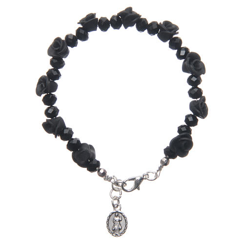 Medjugorje rosary bracelet, black colour with crystal beads and ceramic roses 4
