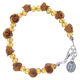 Medjugorje rosary bracelet, amber colour with crystal beads