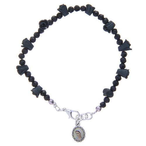 Medjugorje rosary bracelet with black roses 1