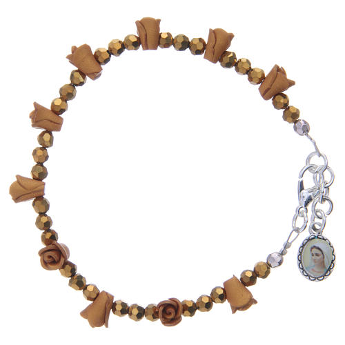 Medjugorje rosary bracelet, amber colour 1