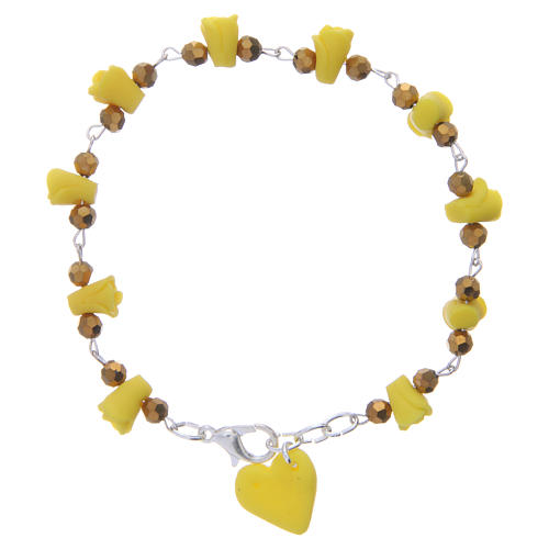 Medjugorje bracelet, yellow with crystal beads and ceramic hearts 1
