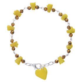 Medjugorje bracelet, yellow with crystal beads and ceramic hearts