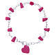 Medjugorje bracelet, fuchsia with crystal beads and ceramic hearts s1