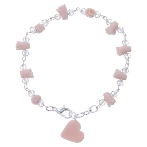 Medjugorje pink bracelet with crystal grains 1