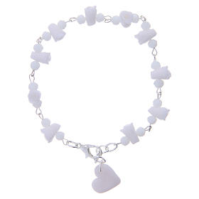 Medjugorje Rosary bracelet, white with crystal beads and ceramic hearts