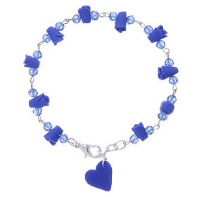 Bracelet Medjugorje bleu coeur et roses céramique