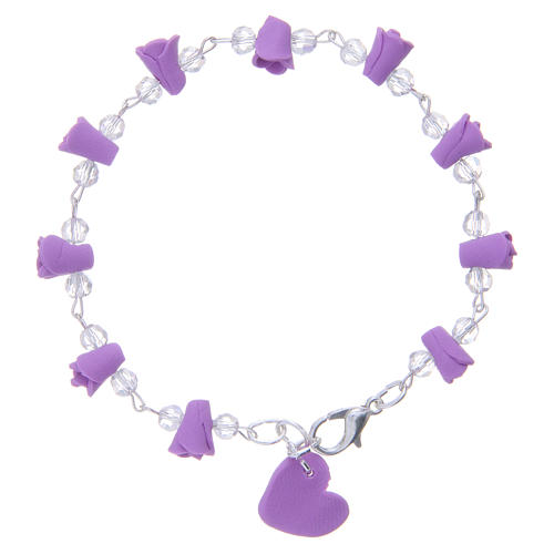 Medjugorje Rosary bracelet with icon of Our Lady, wisteria colour 1