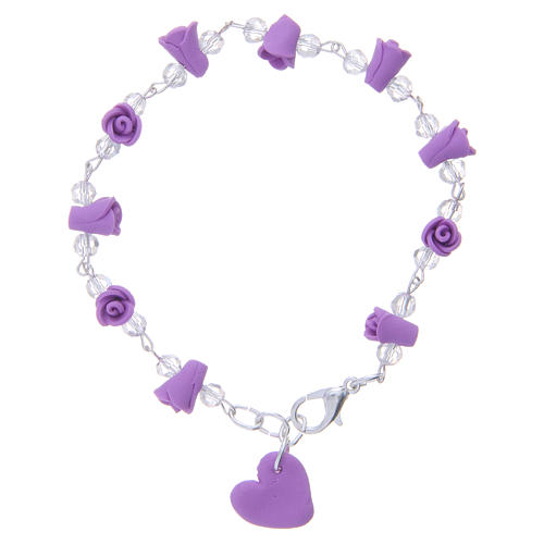 Medjugorje Rosary bracelet with icon of Our Lady, wisteria colour 2