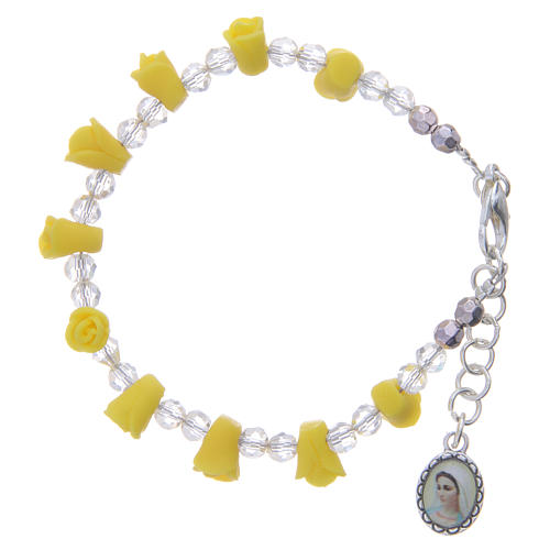 Bracelet chapelet Medjugorje jaune icône Vierge 1