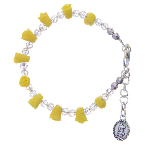 Medjugorje Rosary bracelet with icon of Our Lady, yellow 2