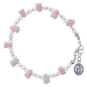 Medjugorje Rosary bracelet with ceramic roses and icon of Our Lady