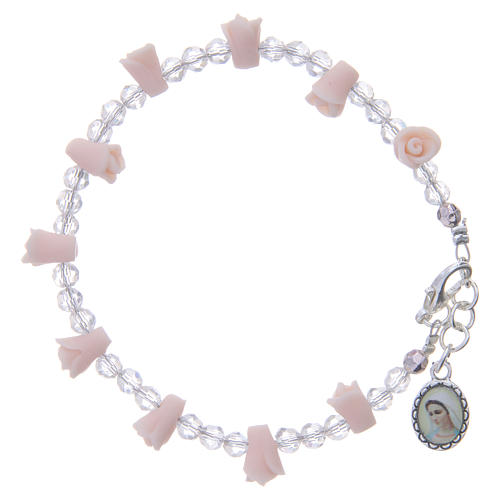 Medjugorje Rosary bracelet with ceramic roses and icon of Our Lady 1