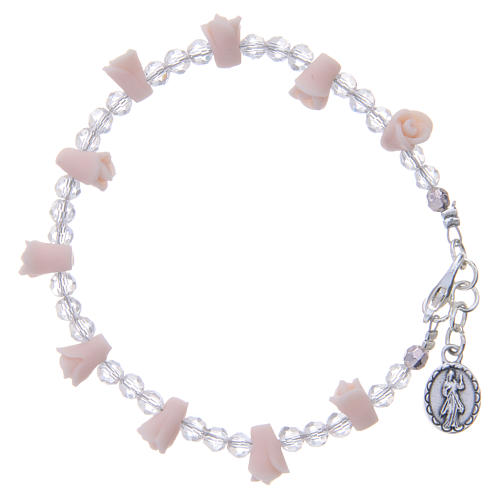 Medjugorje Rosary bracelet with ceramic roses and icon of Our Lady 2