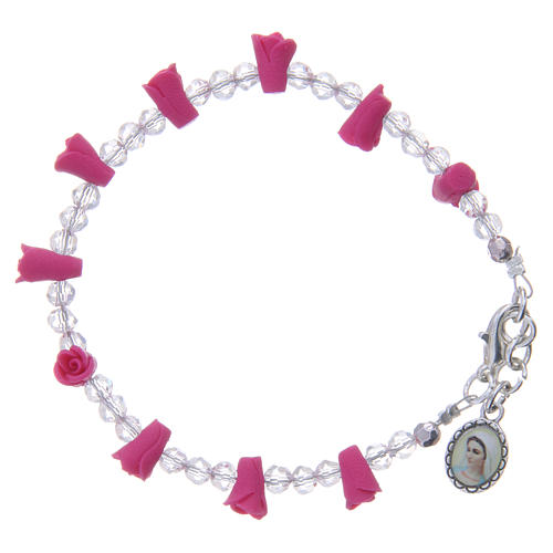 Medjugorje fuchsia bracelet with icon of Our Lady 1