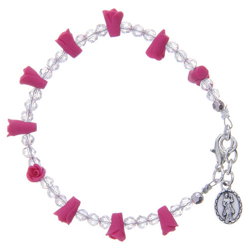 Medjugorje fuchsia bracelet with icon of Our Lady 2