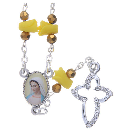 Medjugorje Rosary necklace with yellow ceramic roses and icon of Our Lady 1