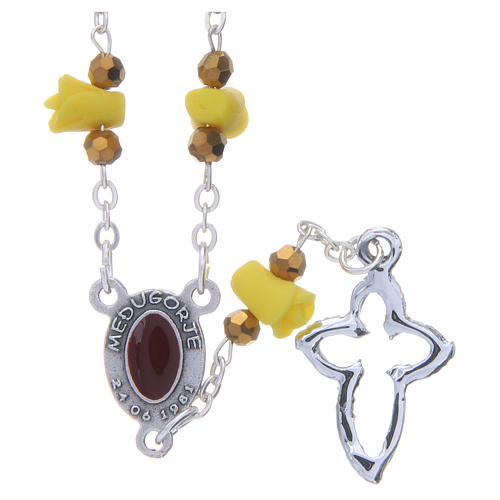 Medjugorje Rosary necklace with yellow ceramic roses and icon of Our Lady 2