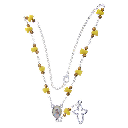 Medjugorje Rosary necklace with yellow ceramic roses and icon of Our Lady 4