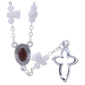 Medjugorje Rosary necklace with white ceramic roses and icon of Our Lady