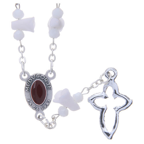 Collar rosario Medjugorje rosas blancas cerámica imagen Virgen María 2