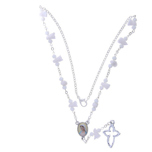 Medjugorje Rosary necklace with white ceramic roses and icon of Our Lady 4