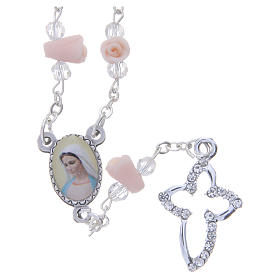 Medjugorje Rosary necklace with ceramic roses and icon of Our Lady