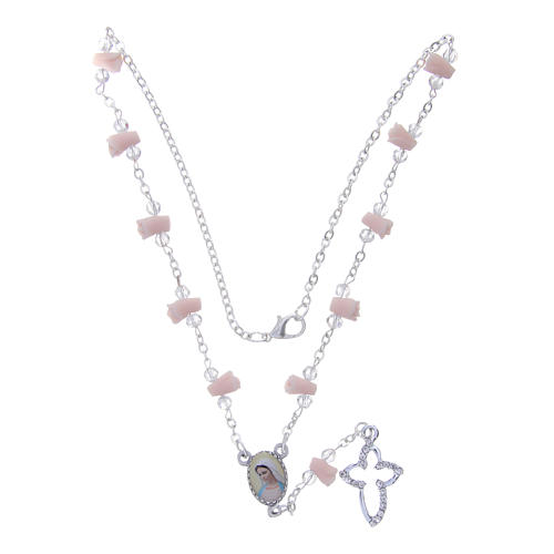 Medjugorje Rosary necklace with ceramic roses and icon of Our Lady 4