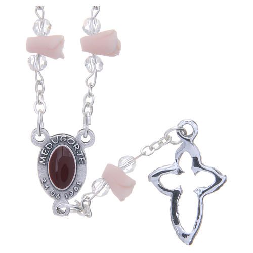 Medjugorje Rosary necklace with ceramic roses and icon of Our Lady 2