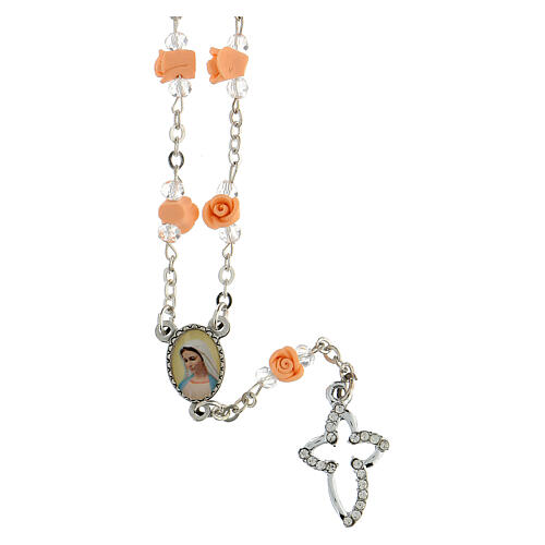 Medjugorje Rosary necklace with ceramic roses and icon of Our Lady 5