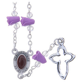 Collar rosario Medjugorje rosas color glicina cerámica icono Virgen María