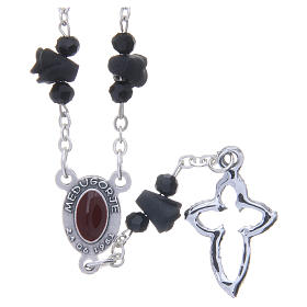 Medjugorje Rosary necklace with black ceramic roses and icon of Our Lady