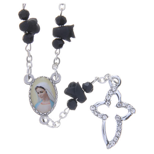 Medjugorje Rosary necklace with black ceramic roses and icon of Our Lady 1