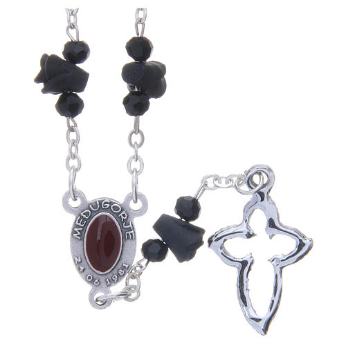 Medjugorje Rosary necklace with black ceramic roses and icon of Our Lady 2